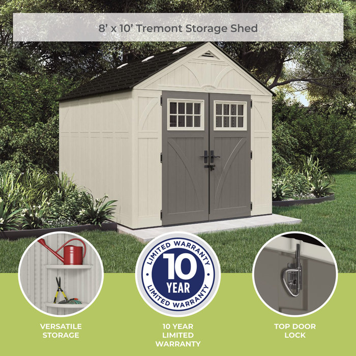 Suncast Outdoor Vanilla 8 ft. W x 10 ft. D Plastic Storage Shed
